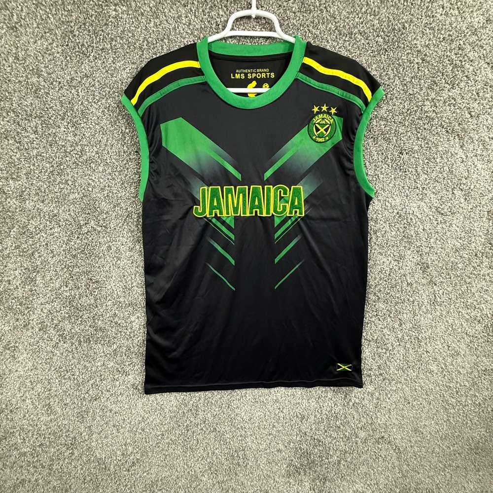 LMS Sports Jamaica Soccer Jersey Tank Top Mens Large Black Green Sleeveless